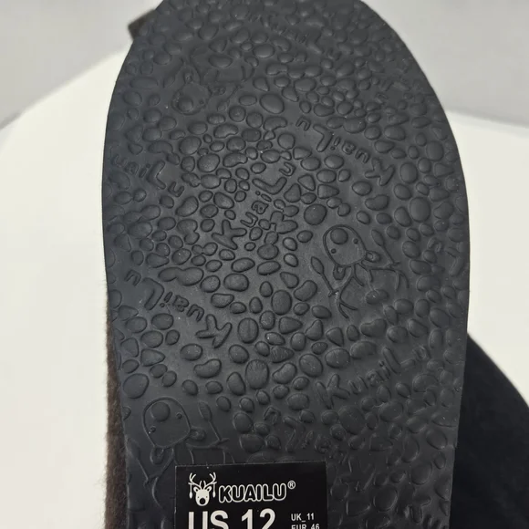 KauiLu Black and Brown Winter Felt Wool Slippers with Sherpa Lining Size 12 - Picture 9 of 11